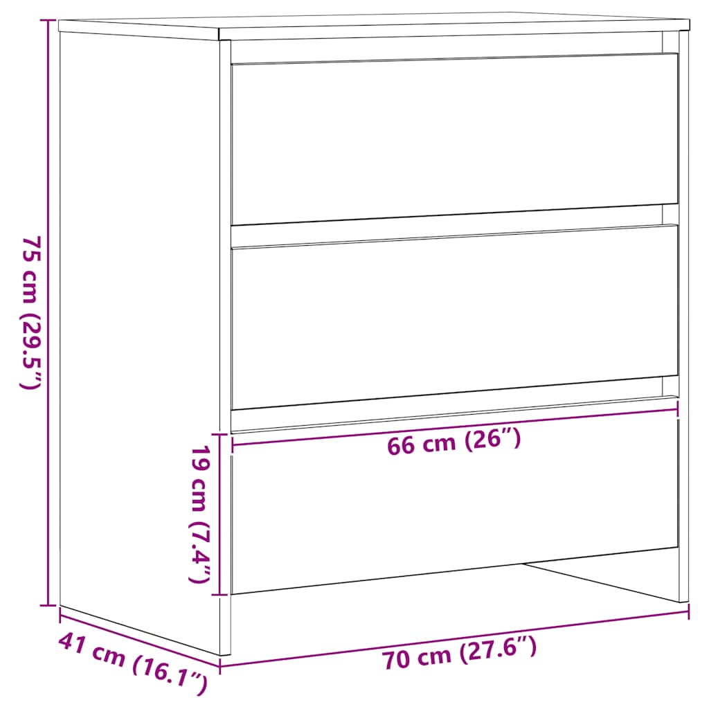 Credenza Rovere Nero 70x41x75 cm in Legno Multistrato