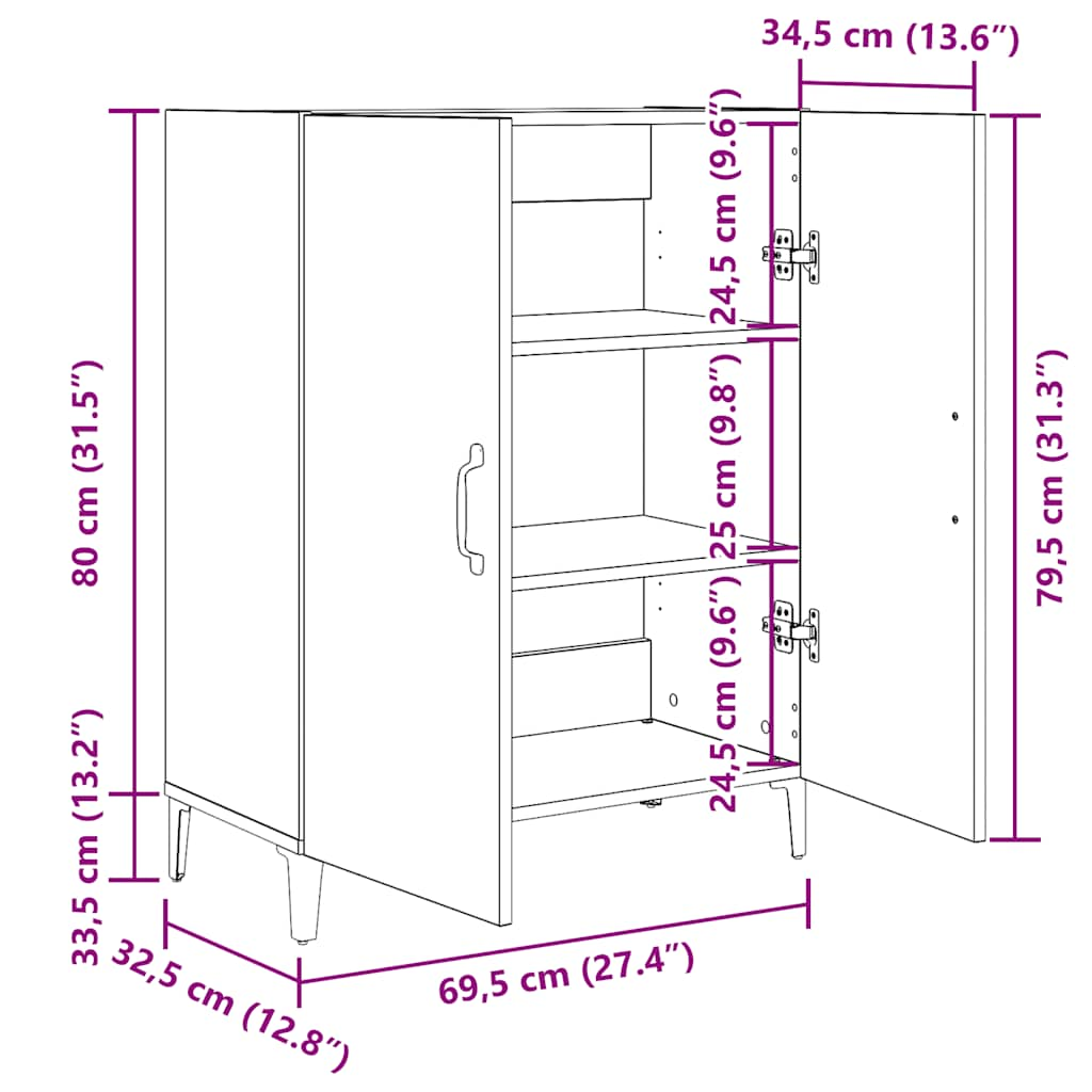 Credenza Rovere Nero 69,5x34x90 cm in Legno Multistrato - homemem39