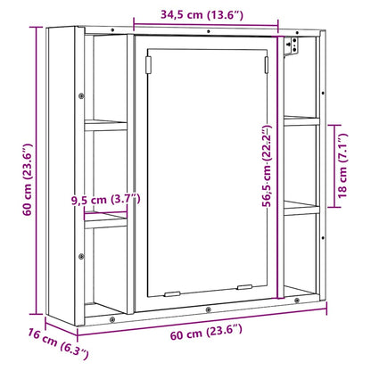 Mobile Bagno Specchio Rovere Artigianale 60x16x60 cm Truciolato