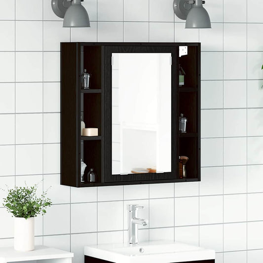 Mobile Bagno Specchio Rovere Nero 60x16x60 Legno Multistrato