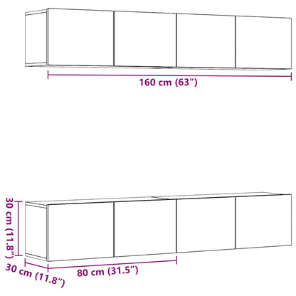 Mobili TV a Parete 4 pz Legno Antico in Legno Multistrato