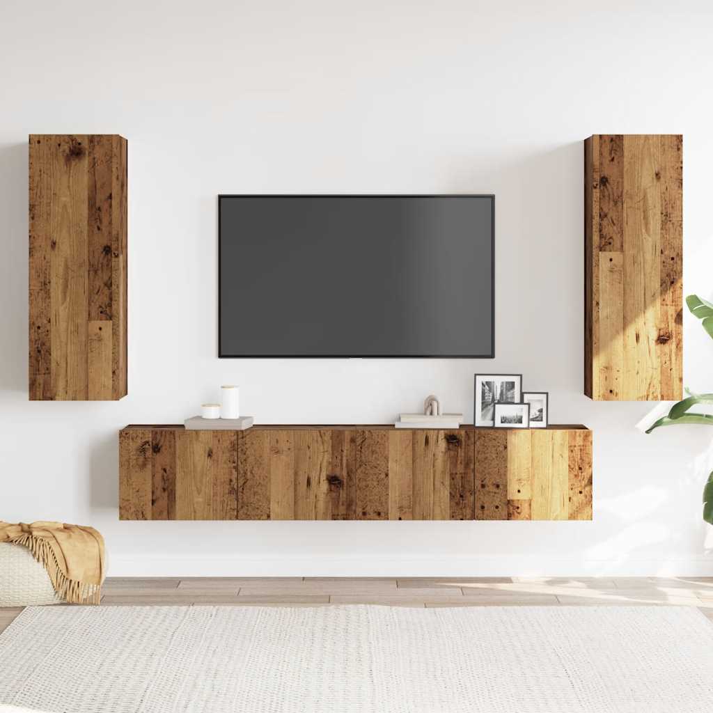 Mobili TV a Parete 4 pz Legno Antico in Legno Multistrato - homemem39