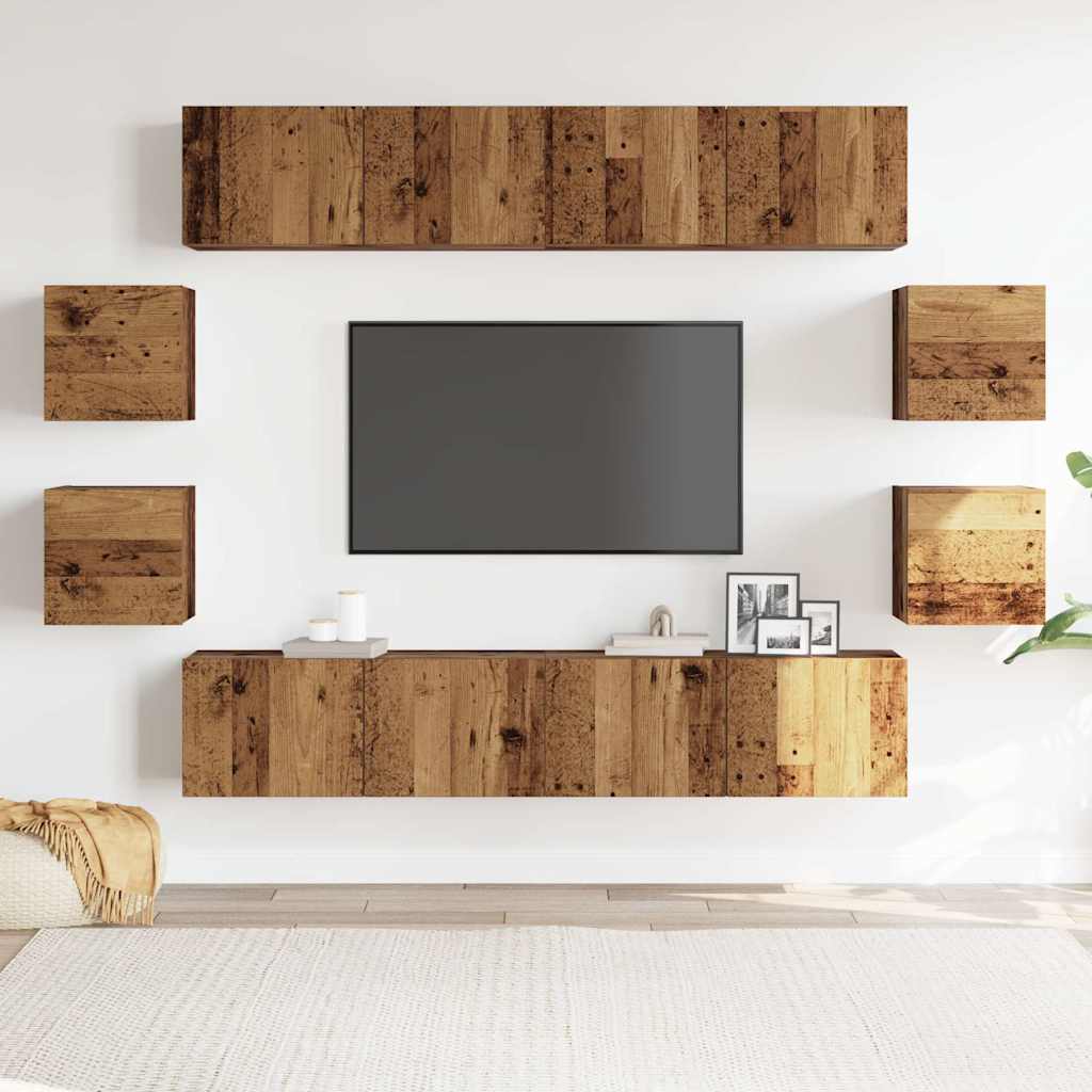 Set Mobile TV 8 pz Montato a Parete Legno Antico in Truciolato - homemem39