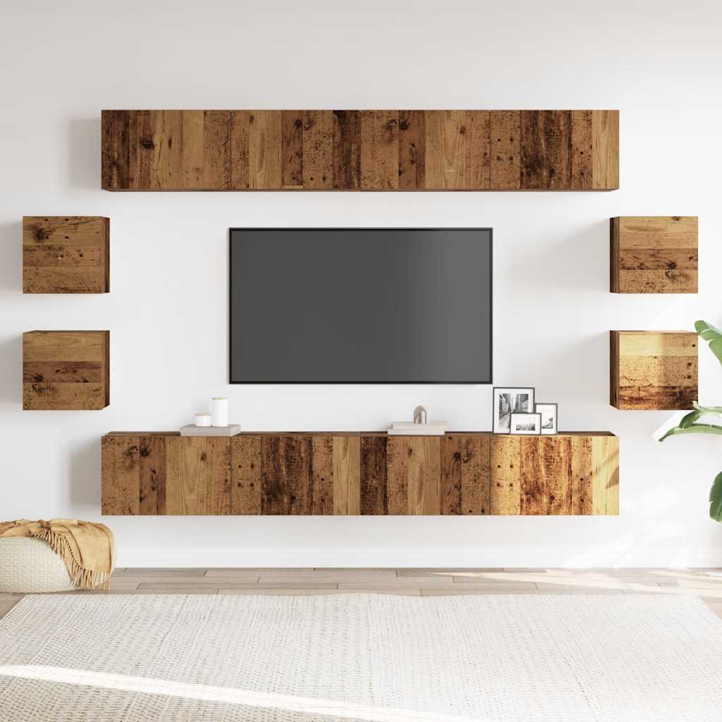 Set Mobile TV 8 pz Montato a Parete Legno Antico in Truciolato - homemem39