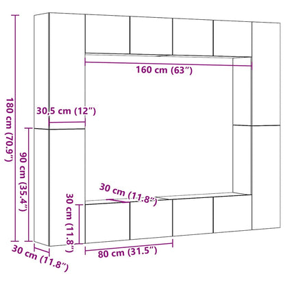 Set Mobile TV 8 pz Montato a Parete Legno Antico in Truciolato - homemem39