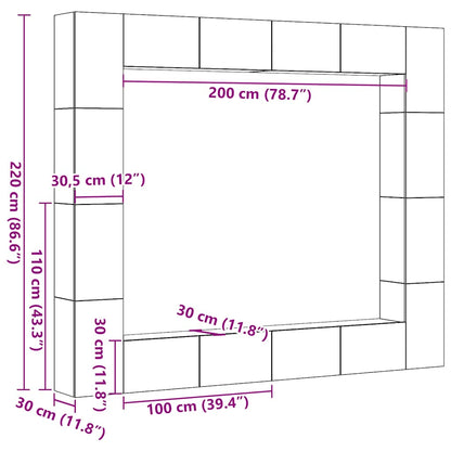 Set Mobile TV 8 pz Montato a Parete Legno Antico in Truciolato - homemem39