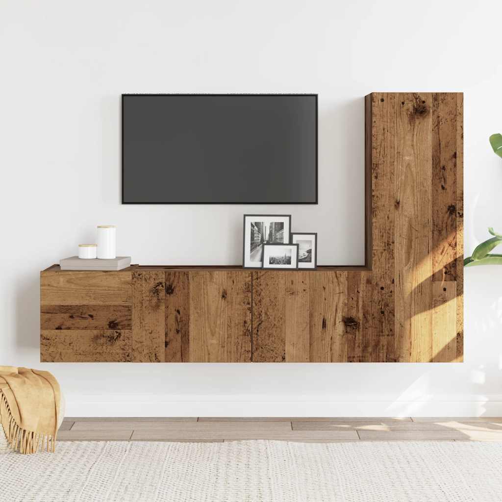 Mobili TV a Parete 3 pz Legno Antico in Legno Multistrato - homemem39