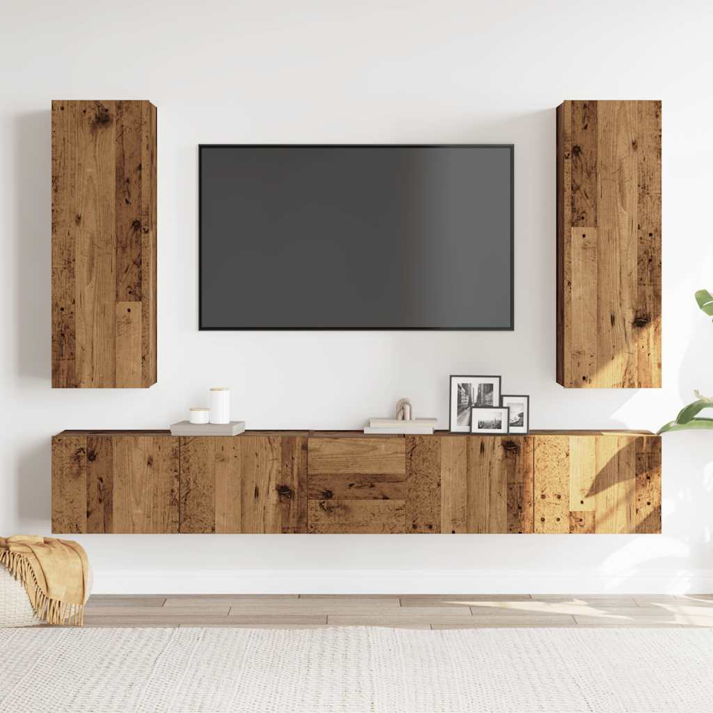 Mobili TV a Parete 5 pz Legno Antico in Legno Multistrato - homemem39