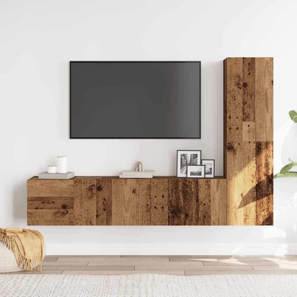 Mobili TV a Parete 3 pz Legno Antico in Legno Multistrato