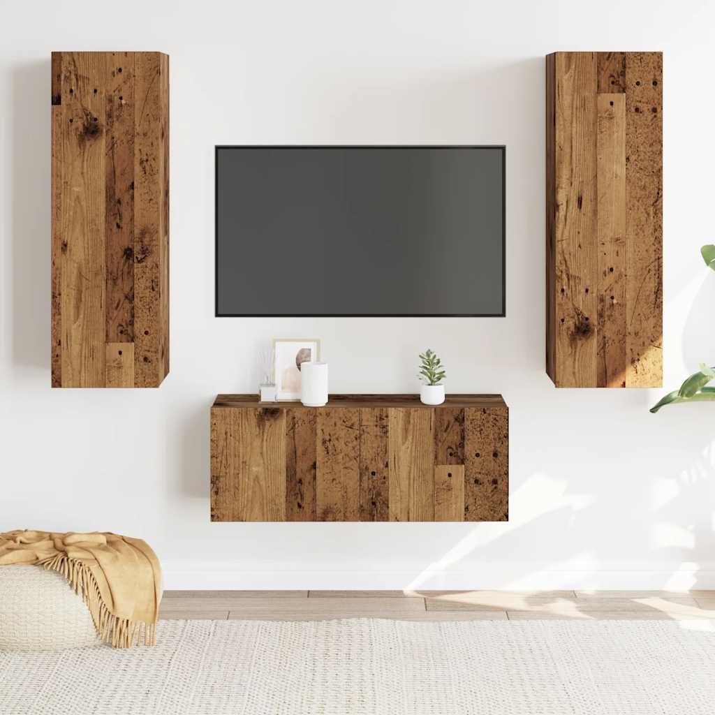 Mobili TV a Parete 3 pz Legno Antico in Legno Multistrato