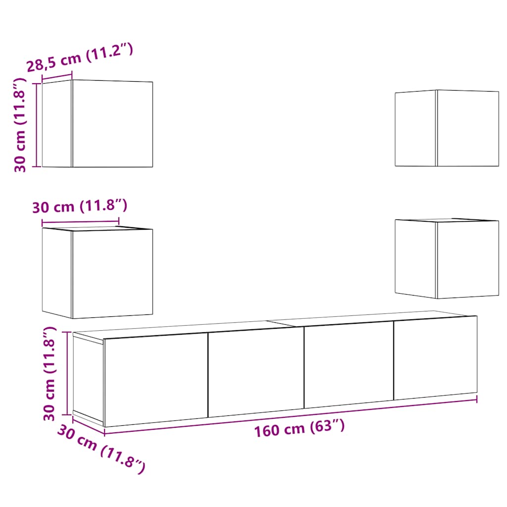 Mobili TV a Parete 6 pz Legno Vecchio Legno Multistrato - homemem39