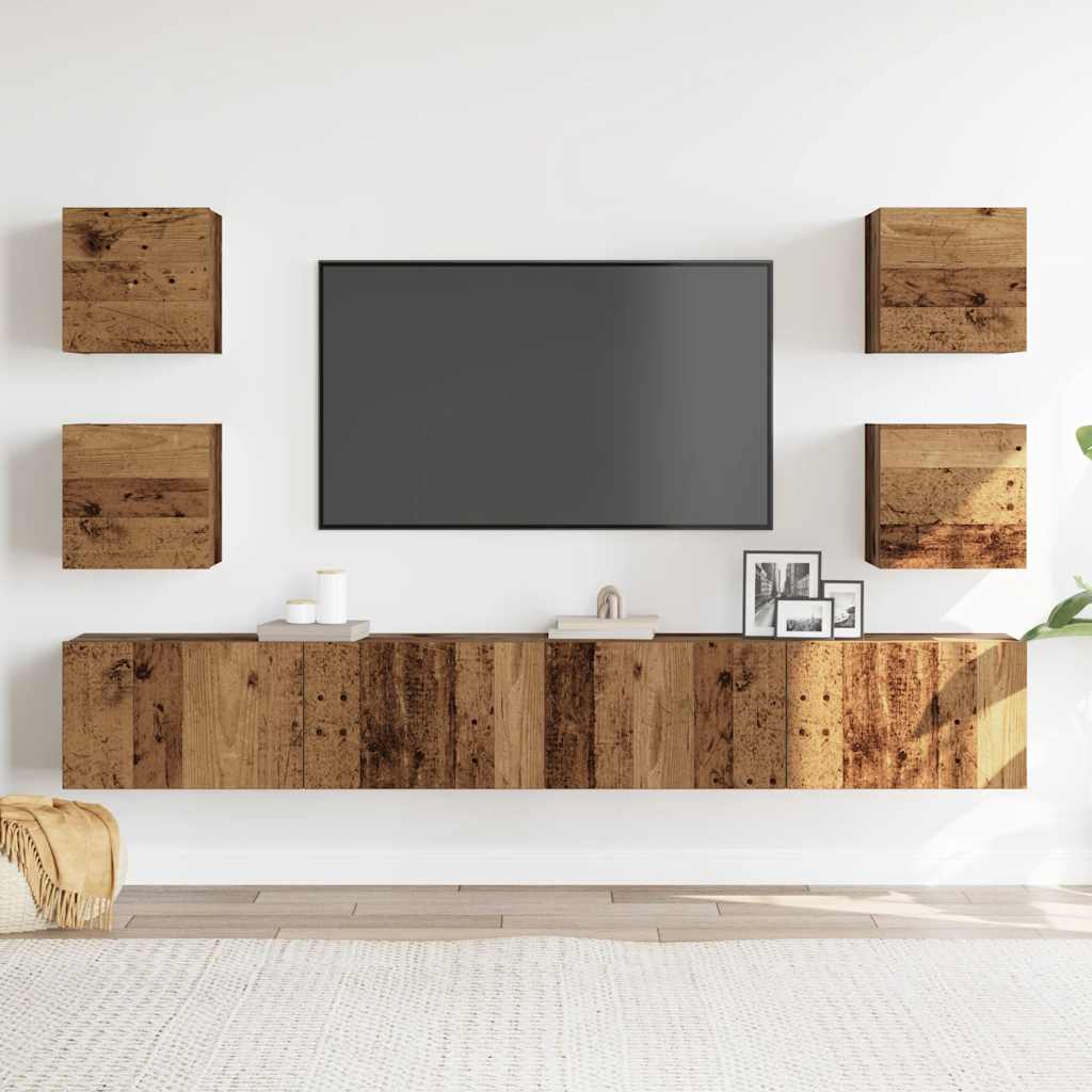 Mobili TV a Parete 6 pz Legno Vecchio Legno Multistrato - homemem39