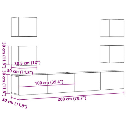 Mobili TV a Parete 6 pz Legno Vecchio Legno Multistrato