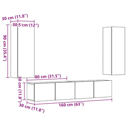 Mobili TV a Parete 4 pz Legno Antico in Legno Multistrato - homemem39