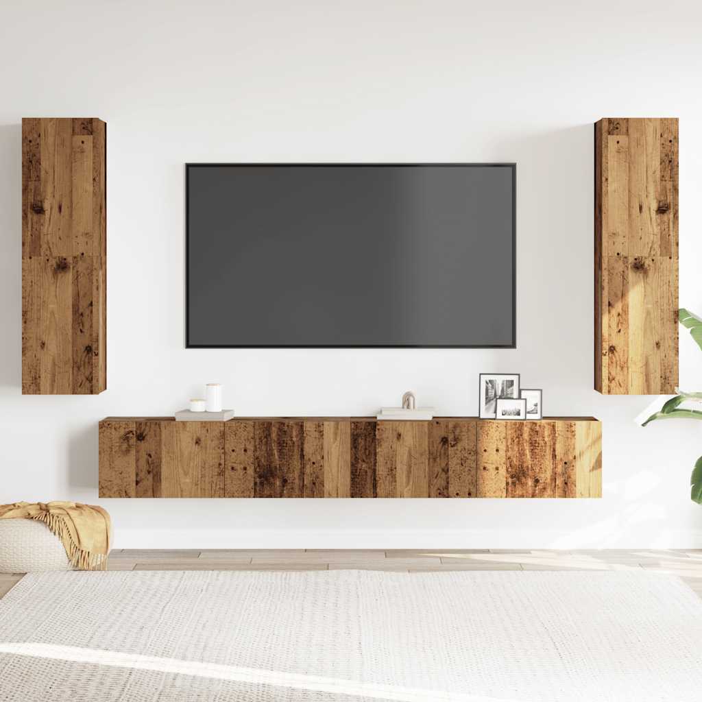 Mobili TV a Parete 4 pz Legno Antico in Legno Multistrato - homemem39