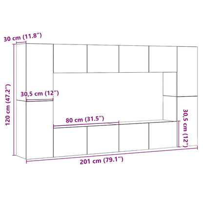 Set Mobile TV 8 pz Montato a Parete Legno Antico in Truciolato