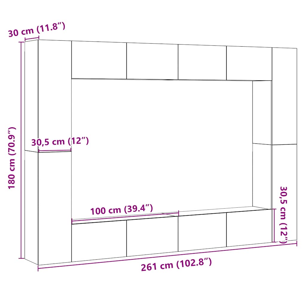 Set Mobile TV 8 pz Montato a Parete Legno Antico in Truciolato - homemem39