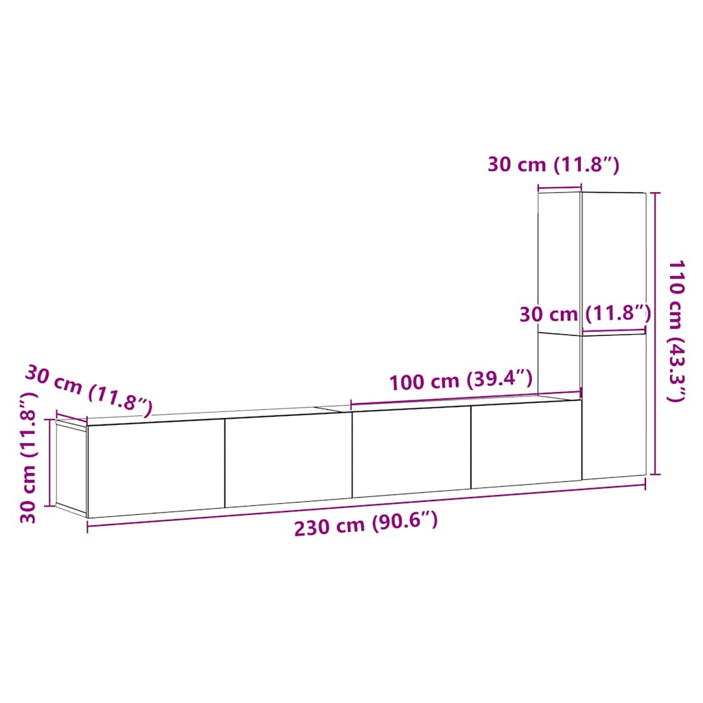 Mobili TV a Parete 3 pz Legno Antico in Legno Multistrato