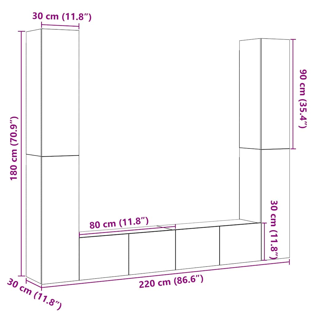 Mobili TV a Parete 6 pz Legno Vecchio Legno Multistrato - homemem39