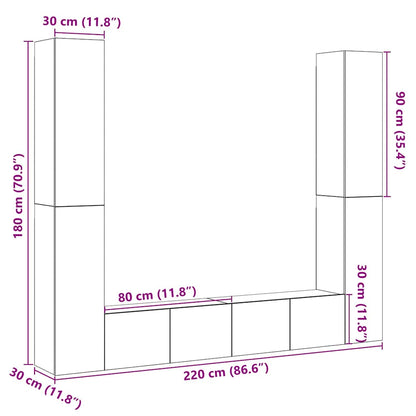 Mobili TV a Parete 6 pz Legno Vecchio Legno Multistrato