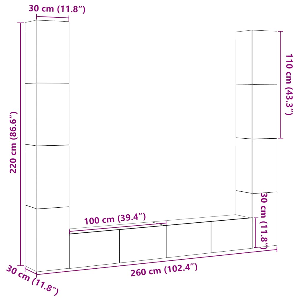 Mobili TV a Parete 6 pz Legno Vecchio Legno Multistrato