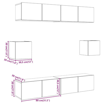 Set Mobile TV 6 pz Montato a Parete Legno Antico in Truciolato - homemem39