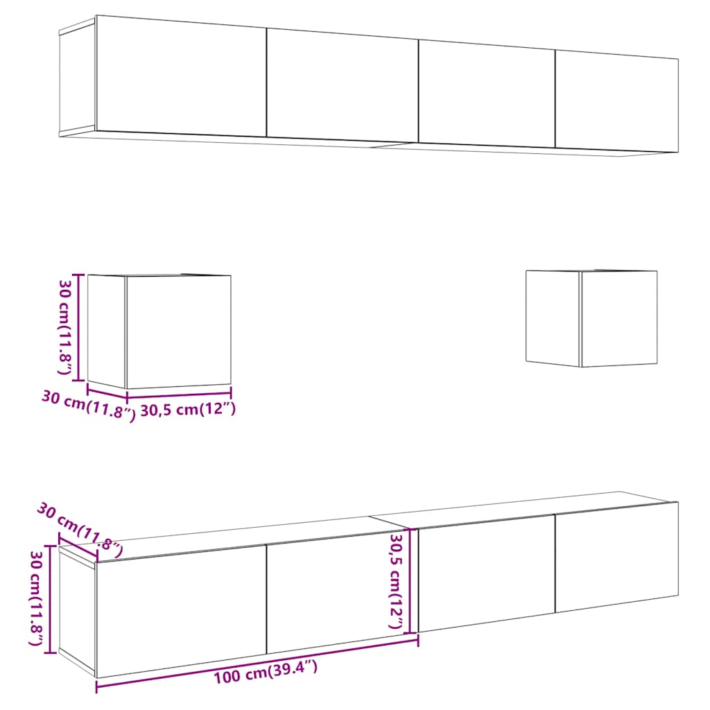 Set Mobile TV 6 pz Montato a Parete Legno Antico in Truciolato - homemem39