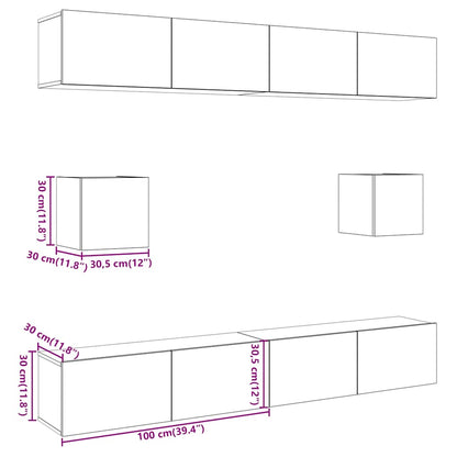 Set Mobile TV 6 pz Montato a Parete Legno Antico in Truciolato