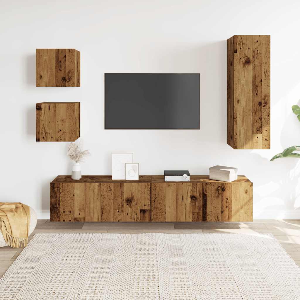 Set Mobile TV 5 pz Montato a Parete Legno Antico in Truciolato - homemem39