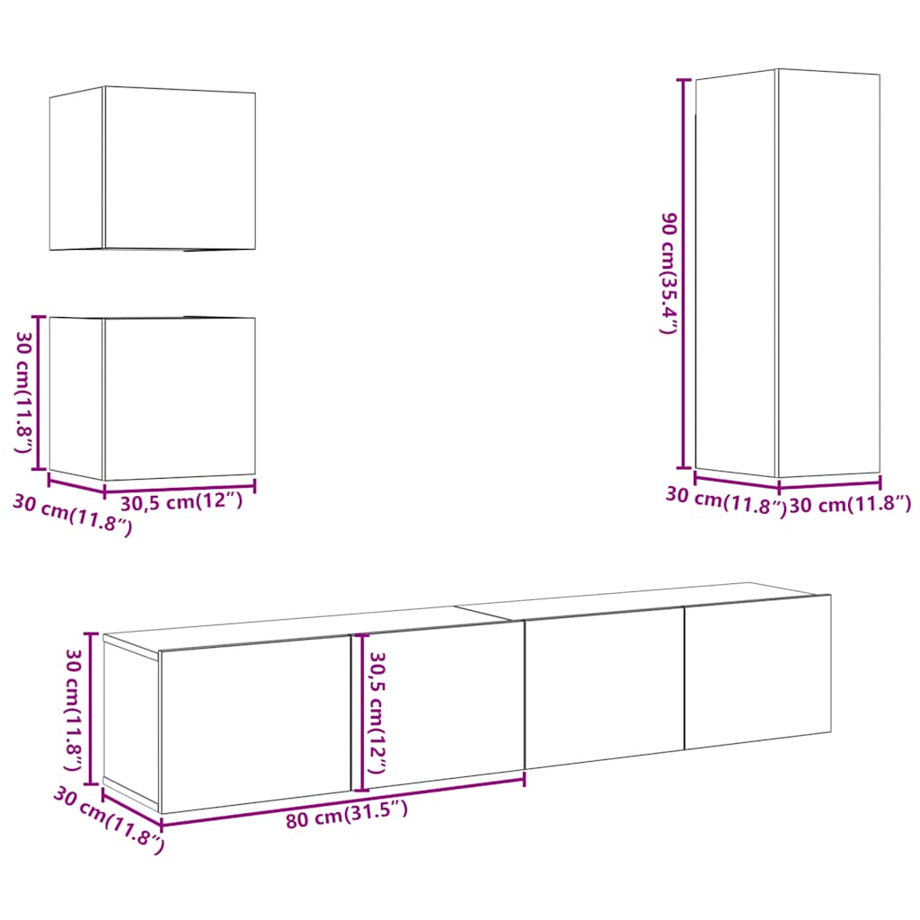 Set Mobile TV 5 pz Montato a Parete Legno Antico in Truciolato