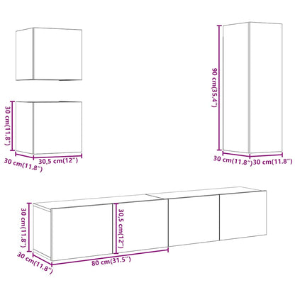 Set Mobile TV 5 pz Montato a Parete Legno Antico in Truciolato - homemem39