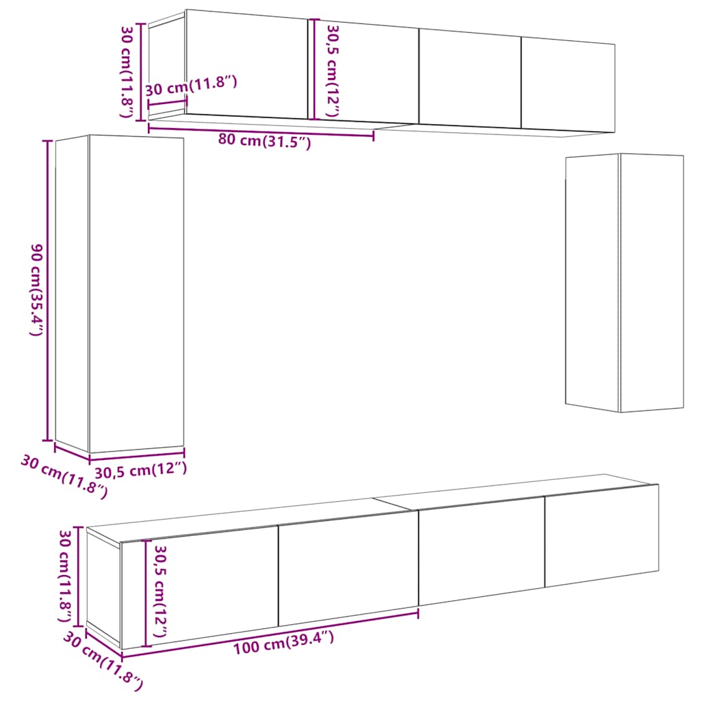 Set Mobile TV 6 pz Montato a Parete Legno Antico in Truciolato - homemem39