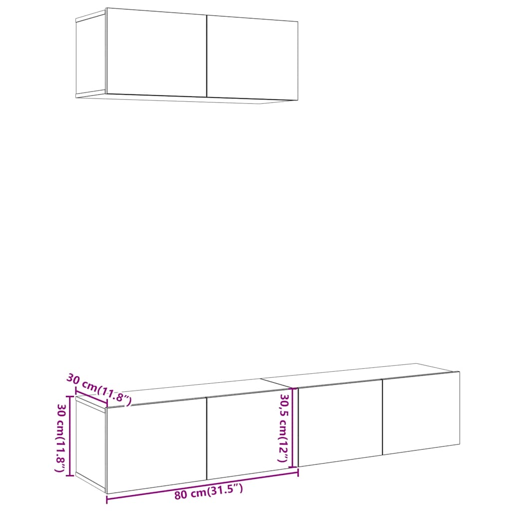 Set Mobile TV 3 pz Montato a Parete Legno Antico in Truciolato - homemem39