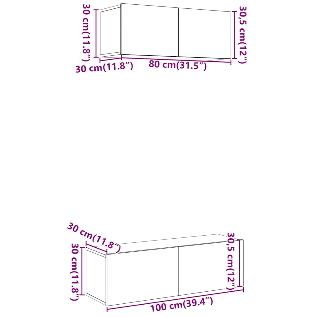 Set Mobile TV 2 pz Montato a Parete Legno Antico in Truciolato - homemem39