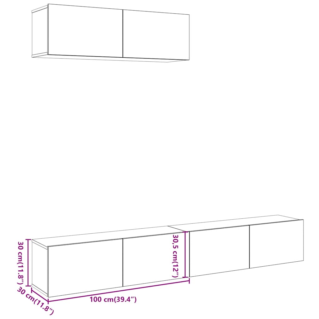 Mobili TV a Parete 3 pz Legno Antico 100x30x30 cm in Truciolato