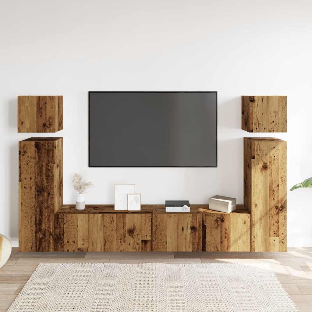 Set Mobile TV 8 pz Montato a Parete Legno Antico in Truciolato - homemem39