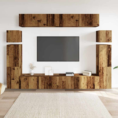 Set Mobile TV 8 pz Montato a Parete Legno Antico in Truciolato - homemem39