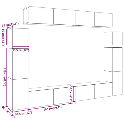 Set Mobile TV 8 pz Montato a Parete Legno Antico in Truciolato - homemem39