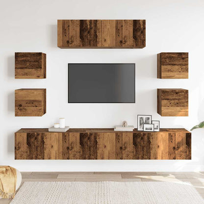 Set Mobile TV 7 pz Montato a Parete Legno Antico in Truciolato - homemem39