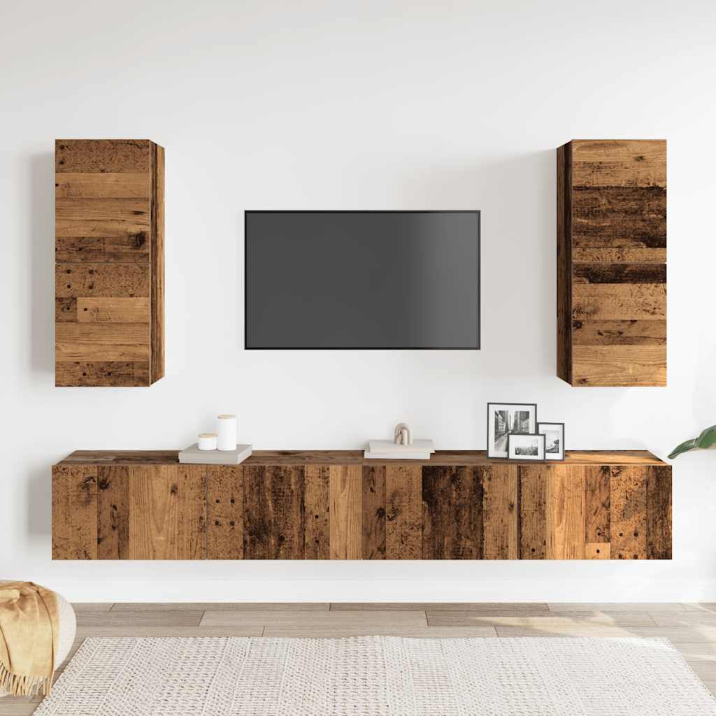 Set Mobile TV 4 pz Montato a Parete Legno Antico in Truciolato - homemem39