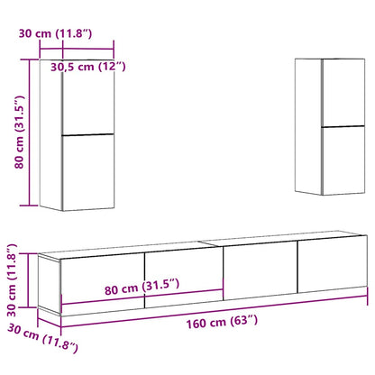 Set Mobile TV 4 pz Montato a Parete Legno Antico in Truciolato