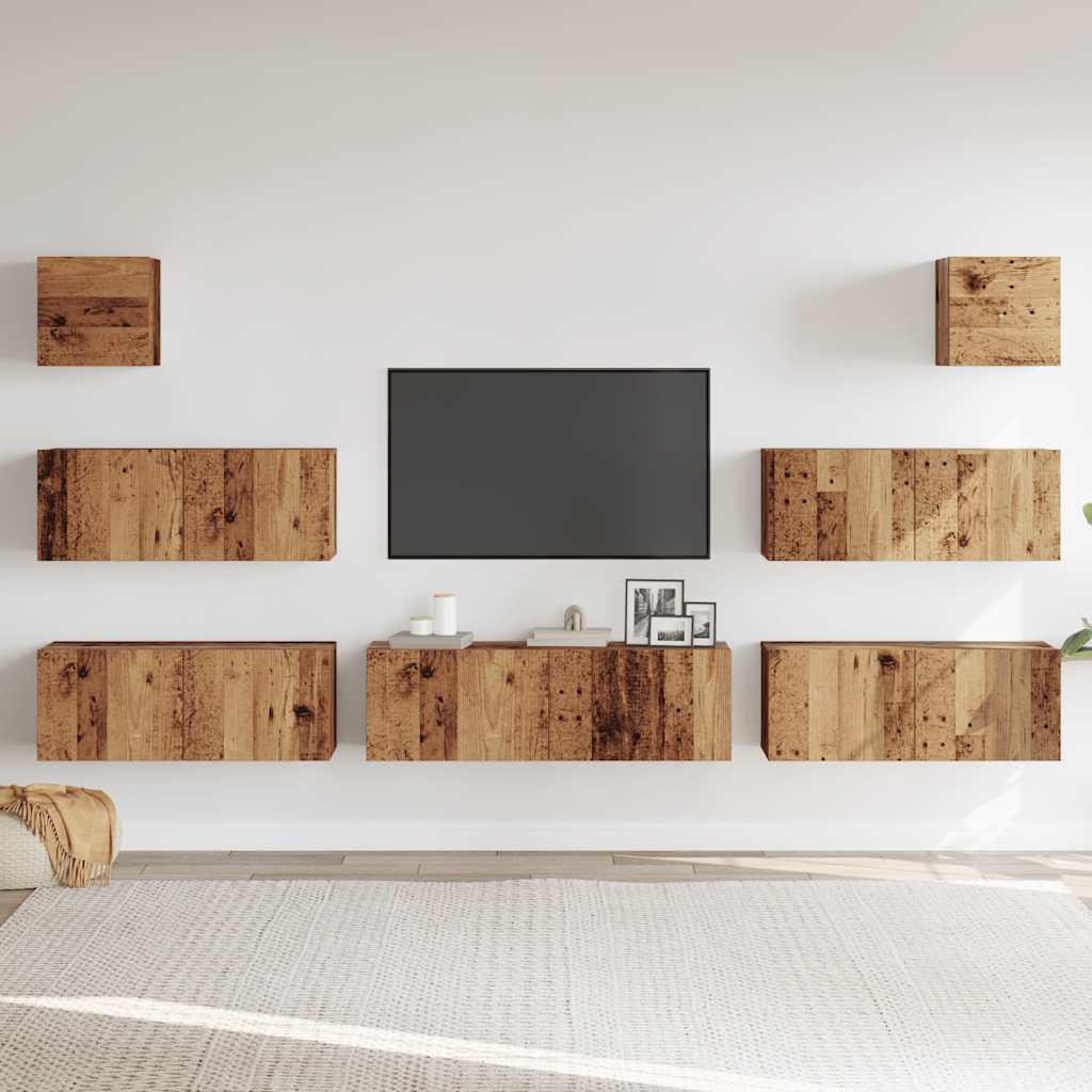 Set Mobile TV 7 pz Montato a Parete Legno Antico in Truciolato - homemem39