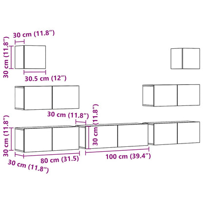 Set Mobile TV 7 pz Montato a Parete Legno Antico in Truciolato