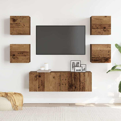 Set Mobile TV 5 pz Montato a Parete Legno Antico in Truciolato - homemem39