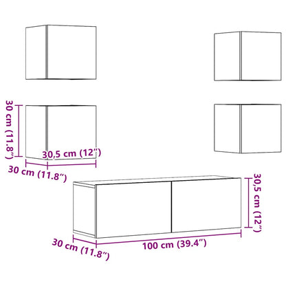 Set Mobile TV 5 pz Montato a Parete Legno Antico in Truciolato - homemem39