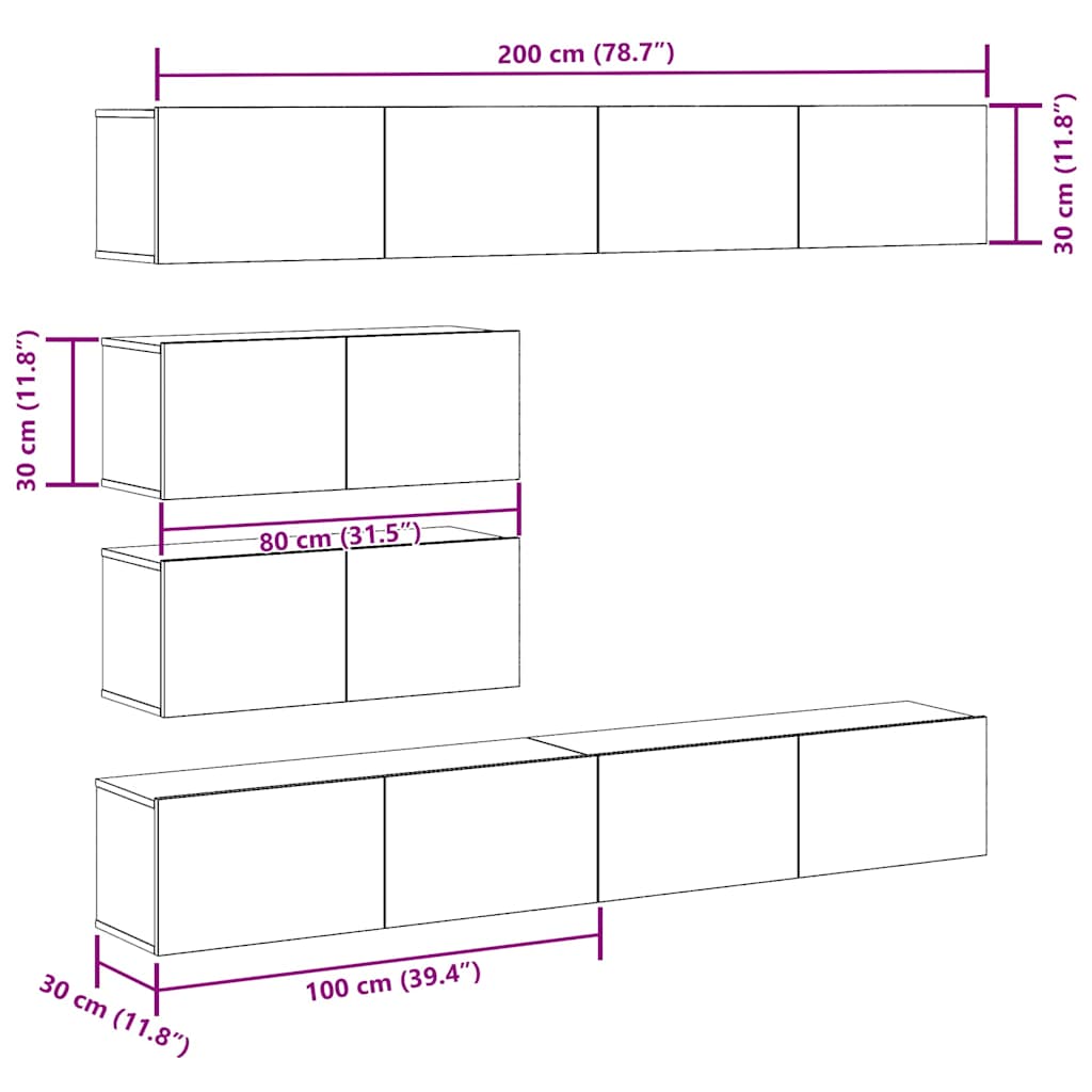 Set Mobile TV 6 pz Montato a Parete Legno Antico in Truciolato - homemem39