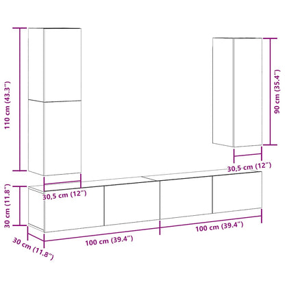 Set Mobile TV 4 pz Montato a Parete Legno Antico in Truciolato