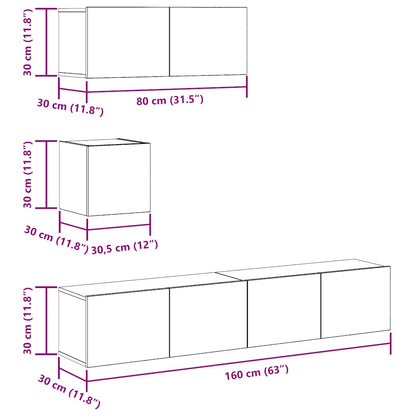 Set Mobile TV 4 pz Montato a Parete Legno Antico in Truciolato