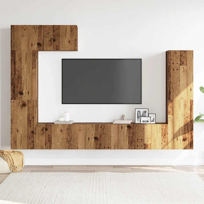 Set Mobile TV 5 pz Montato a Parete Legno Antico in Truciolato - homemem39