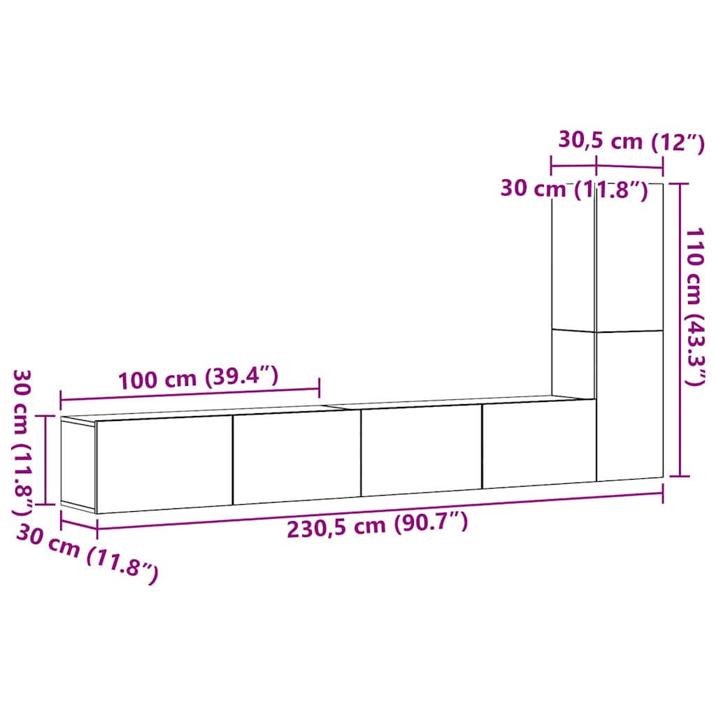 Set Mobile TV 3 pz Montato a Parete Legno Antico in Truciolato